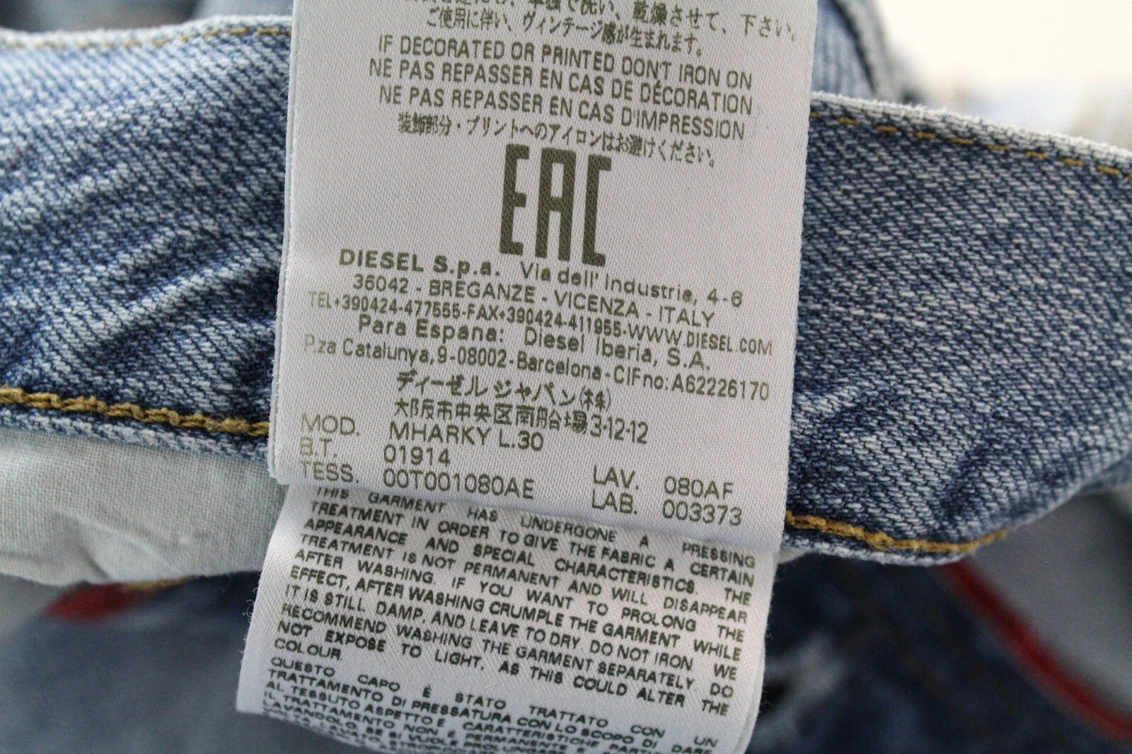 DIESEL Mharky 080AF Men's W29 L30 Distressed Blue Cotton Skinny Fit Jeans