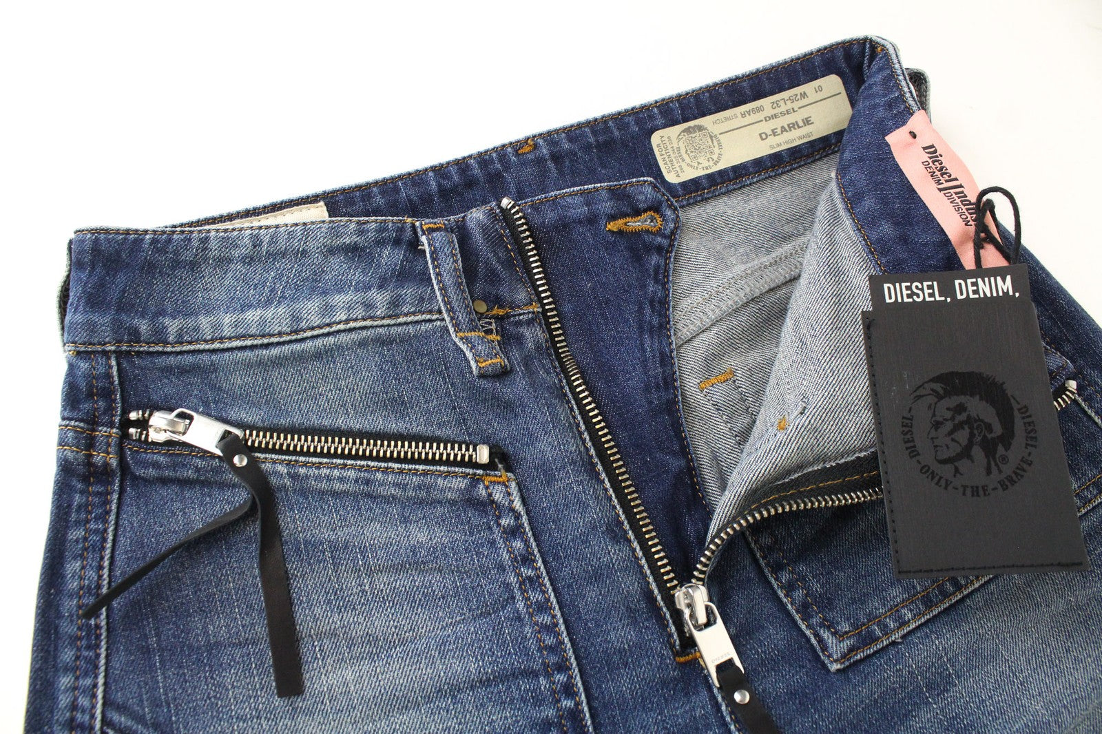 DIESEL D-Earlie 089AR Women's W25 L32 Cropped Stretch Blue Cotton Slim Jeans