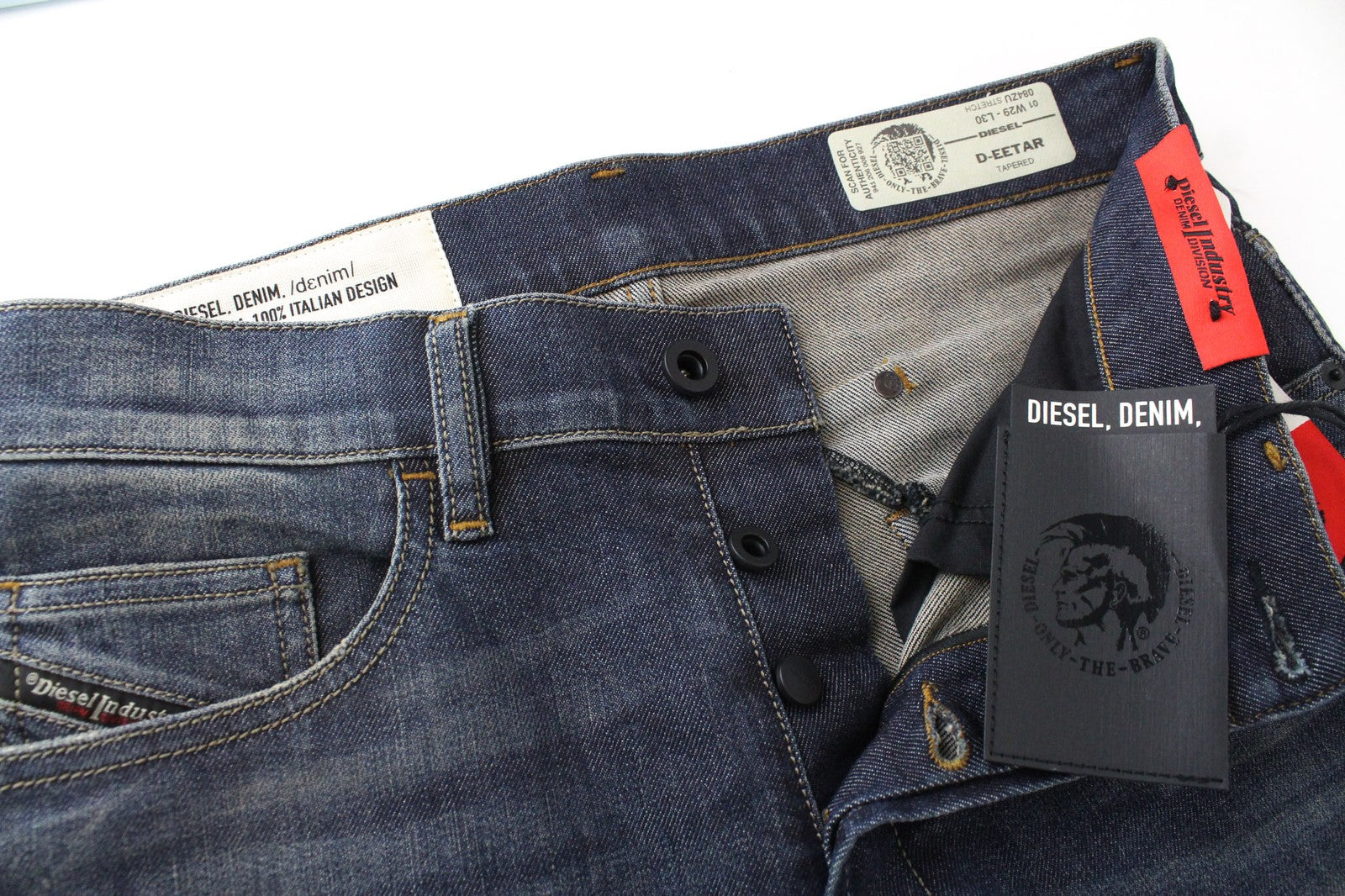 DIESEL D-Eetar 084ZU Men's W29 L30 Blue Cotton Tapered Fit Stretch Jeans