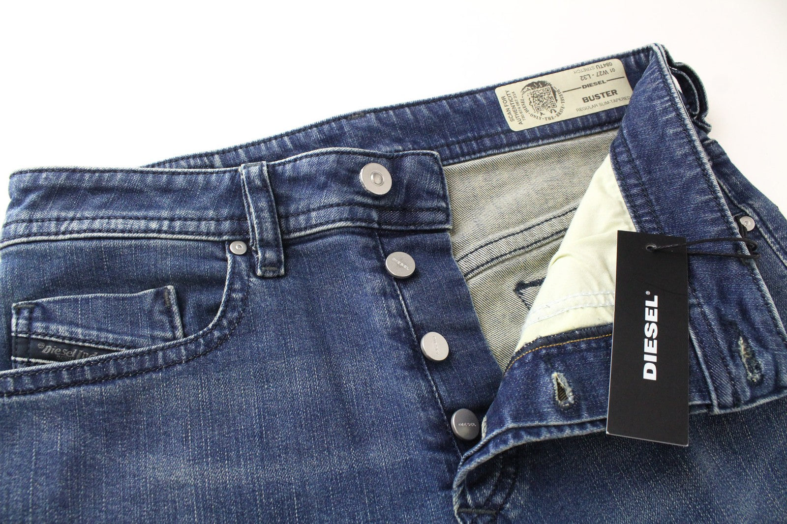 DIESEL Buster 084TU Men's Blue Cotton Stretch Slim Taper Fit Jeans W27 L32