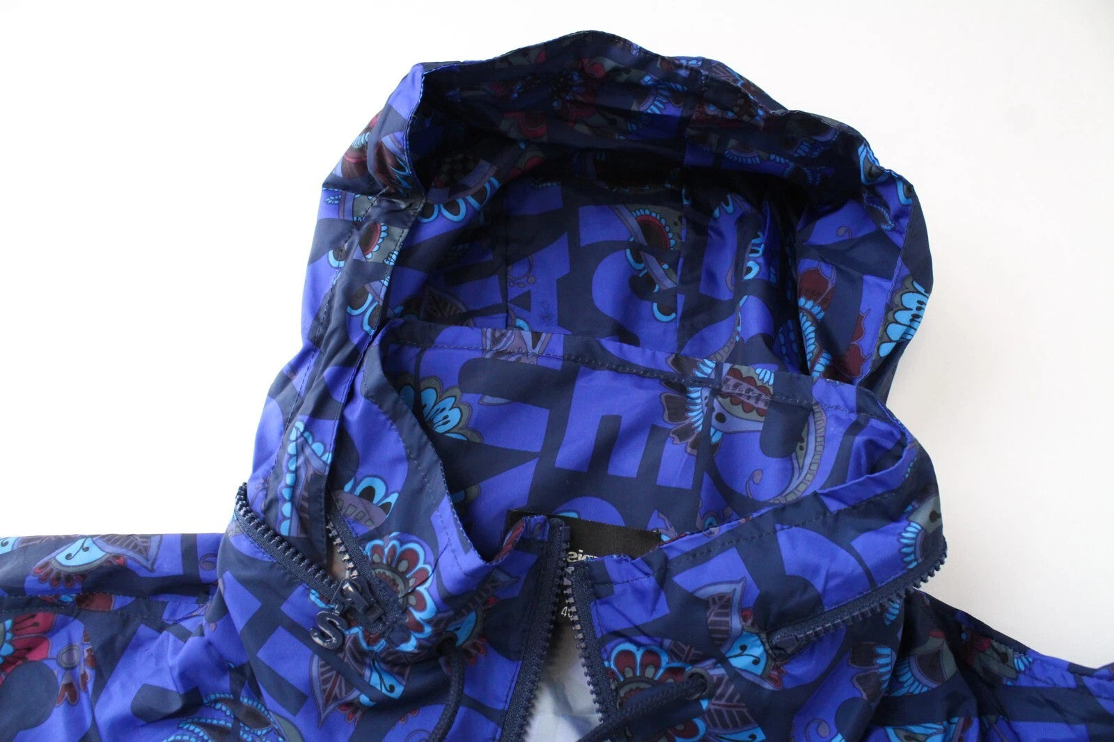 DESIGUAL Lex Women's UK12 Zipped Blue Patterned Lightweight Hoodie Jacket