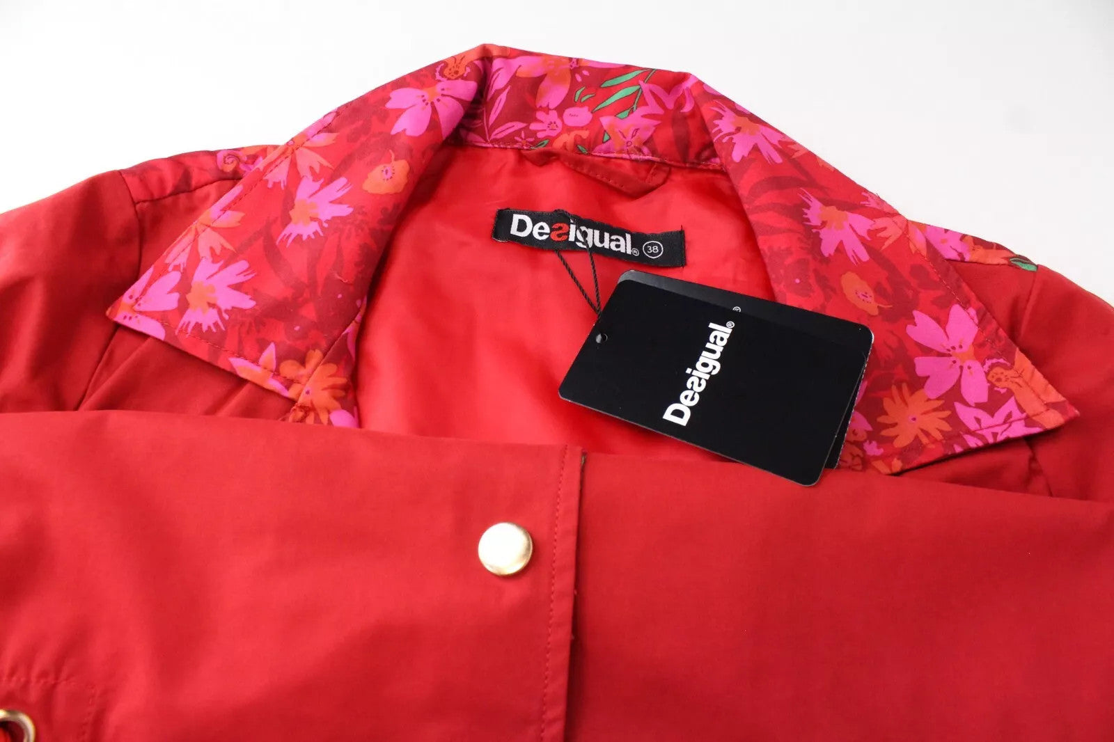 DESIGUAL Delphine Women's Red Snap Jacket UK10 Cotton Blend Light Layer