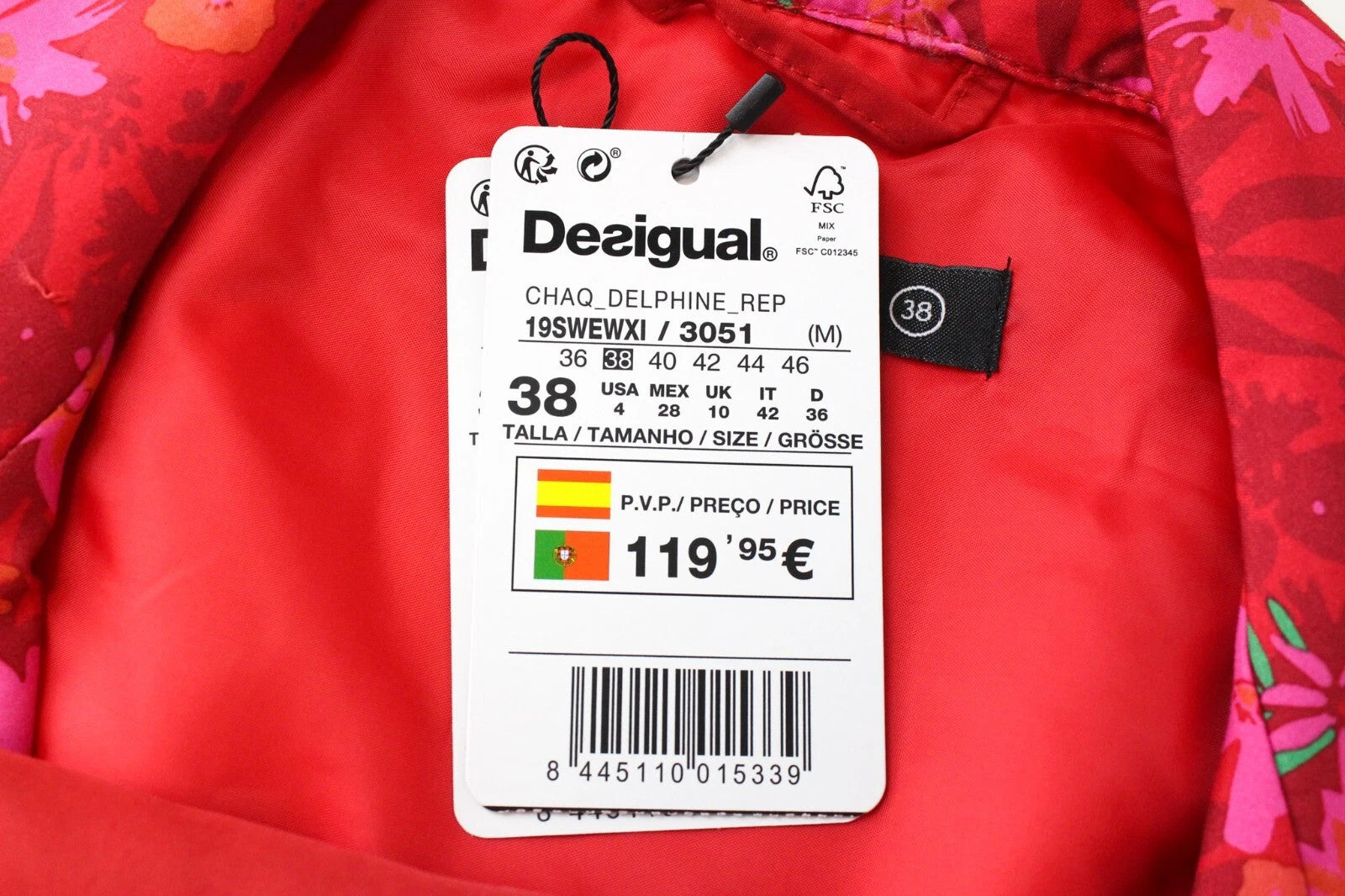 DESIGUAL Delphine Women's Red Snap Jacket UK10 Cotton Blend Light Layer