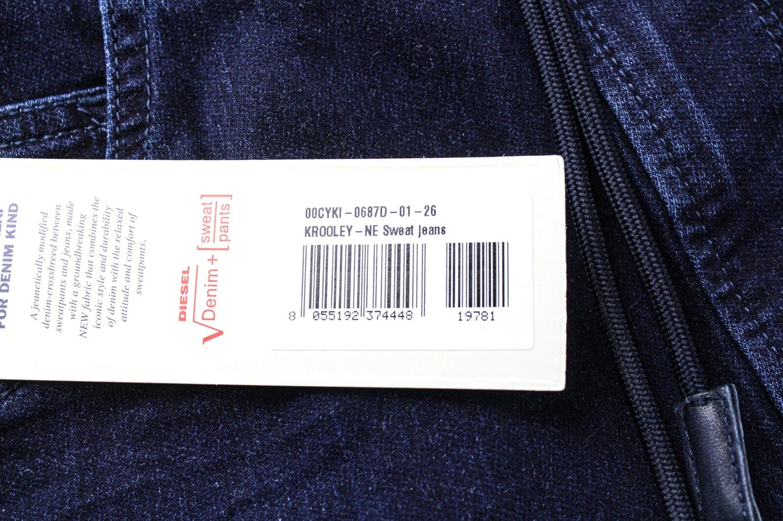 DIESEL Krooley-NE 0687D Men's W26 Sweat Blue Stretch Jogg Carrot Jeans Slim