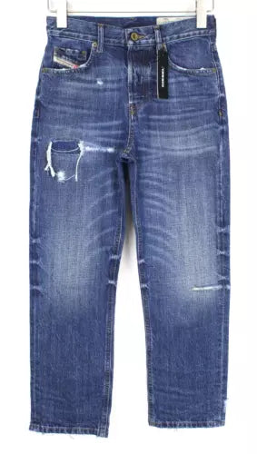 DIESEL Aryel 080AH Women's Jeans W23 L32 Ripped Straight Blue Cotton Fit