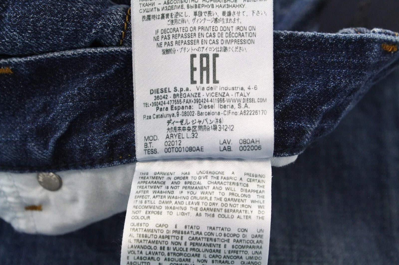 DIESEL Aryel 080AH Women's Jeans W23 L32 Ripped Straight Blue Cotton Fit