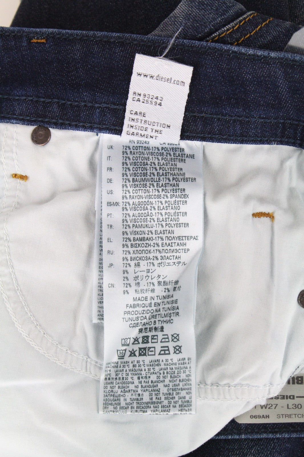 DIESEL Buster 069AH Men's Jeans W27/L30 Blue Slim Tapered Distressed