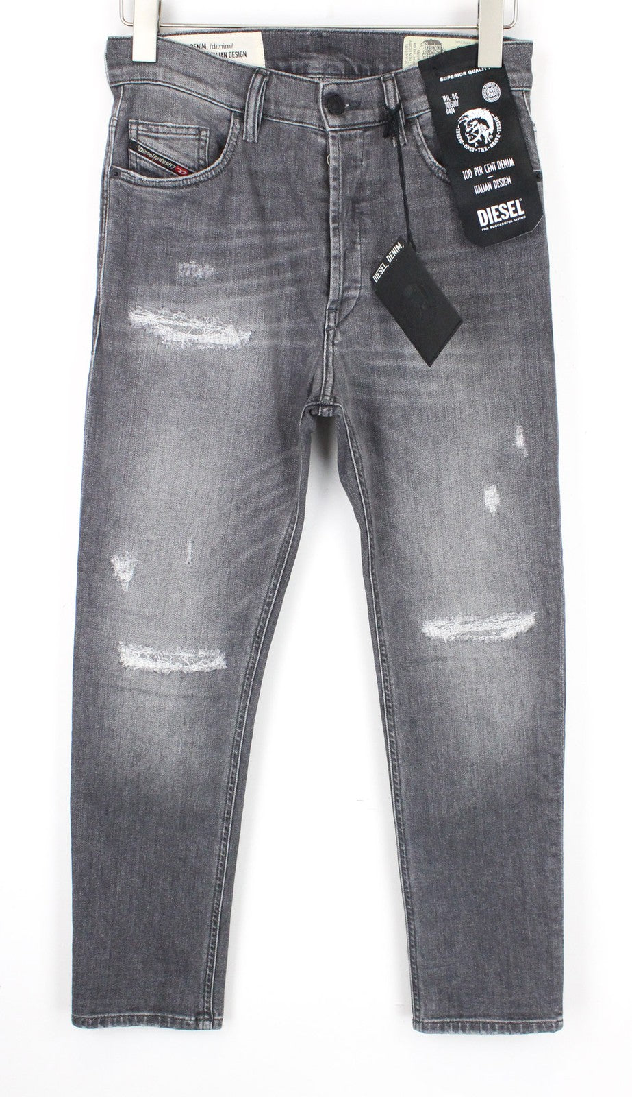 DIESEL D-Eetar 0890F Men's Jeans W27/L30 Grey Ripped Cotton Tapered Fit