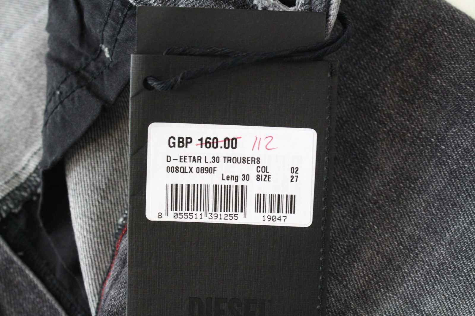 DIESEL D-Eetar 0890F Men's Jeans W27/L30 Grey Ripped Cotton Tapered Fit