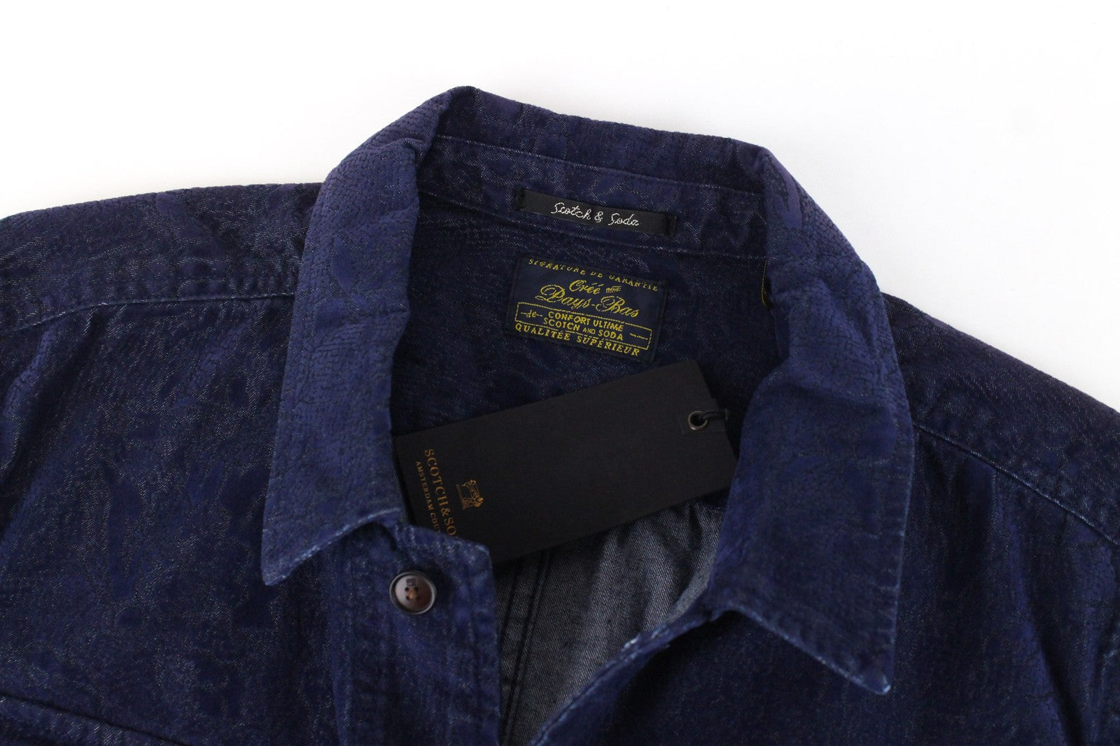 SCOTCH & SODA Men's M Shirt Dark Blue Cotton Melange Twill Classic