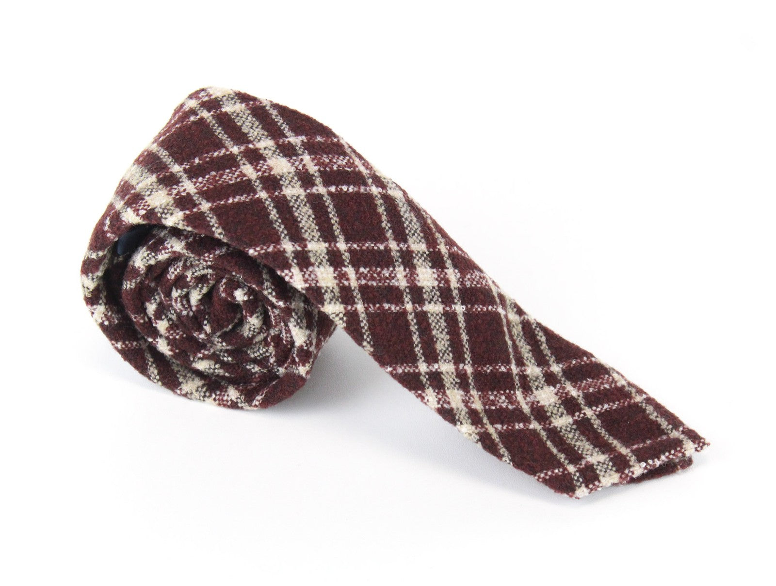 SUITSUPPLY Men's Wine Red Tie ~150x8 cm Knit Plaid Check Wool Pointed