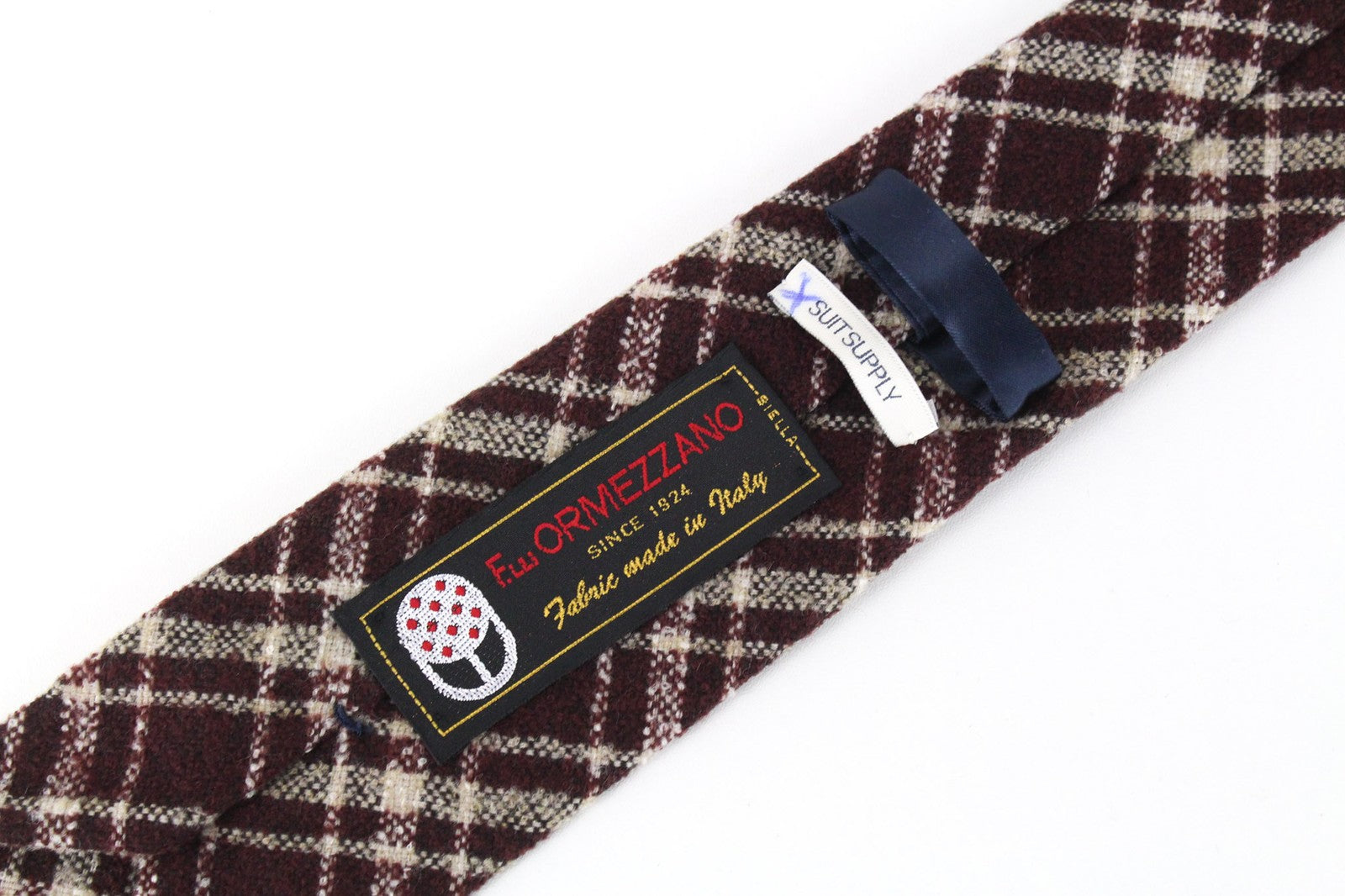 SUITSUPPLY Men's Wine Red Tie ~150x8 cm Knit Plaid Check Wool Pointed