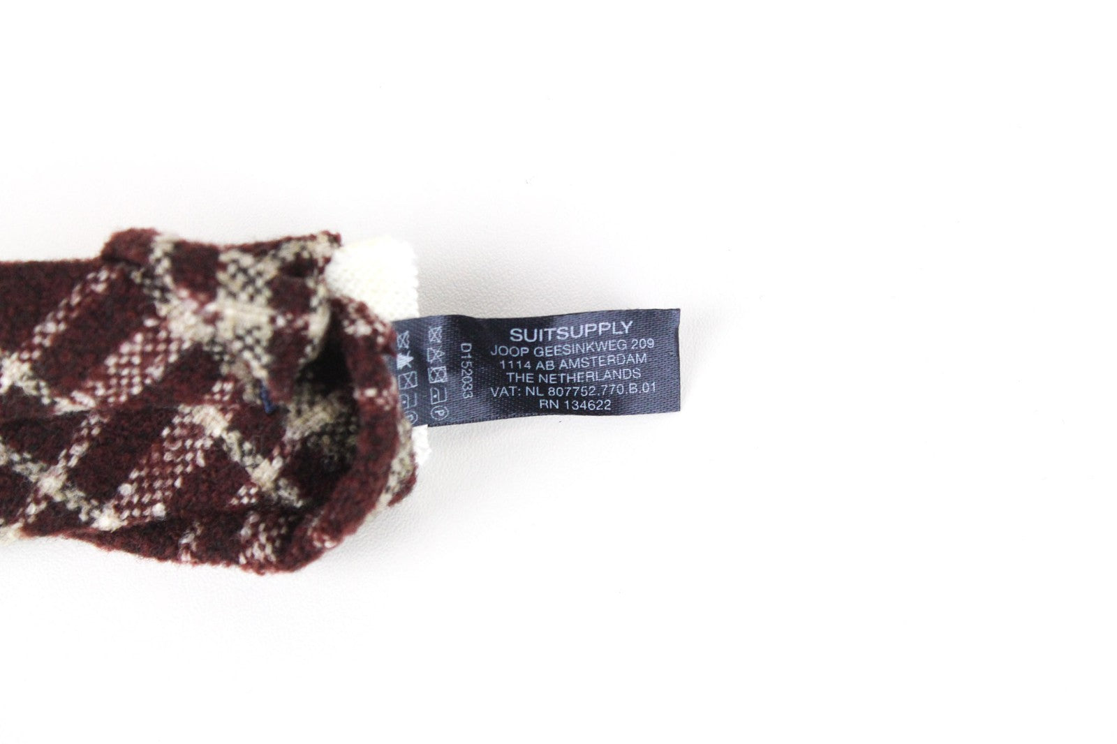 SUITSUPPLY Men's Wine Red Tie ~150x8 cm Knit Plaid Check Wool Pointed