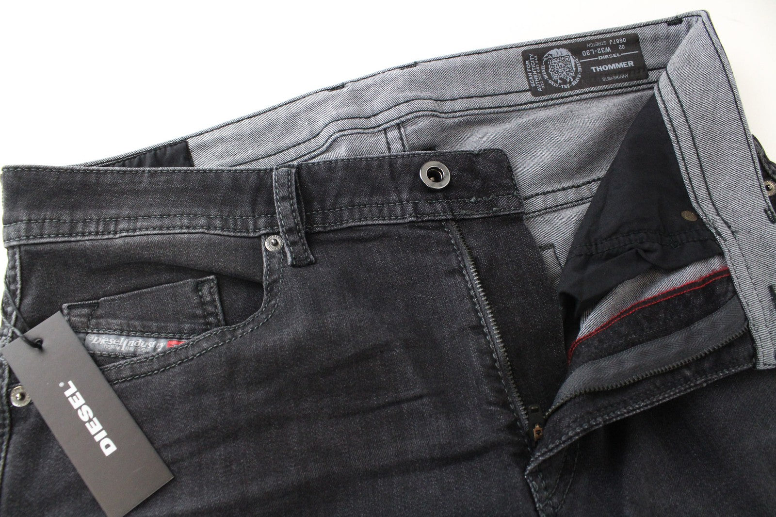 DIESEL Thommer 0687J Men's Jeans W32/L30 Dark Grey Cotton Slim Skinny