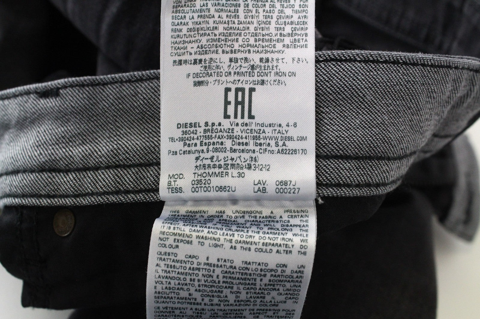 DIESEL Thommer 0687J Men's Jeans W32/L30 Dark Grey Cotton Slim Skinny