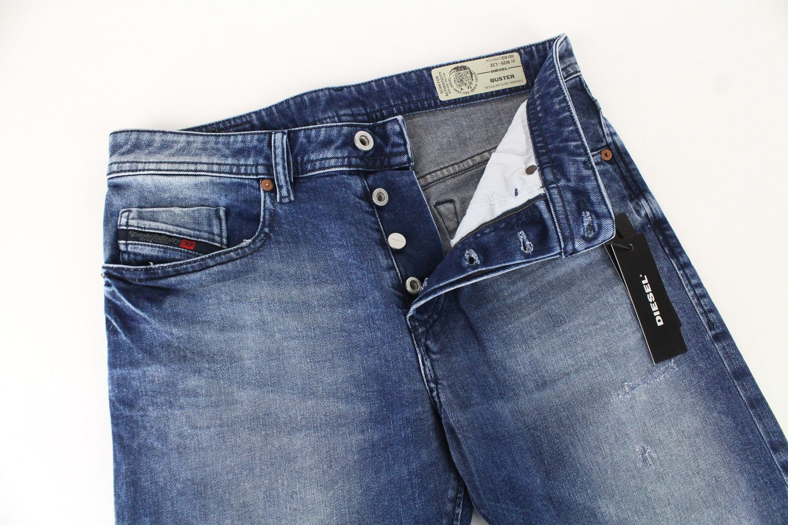 DIESEL Buster 081AQ Men's Jeans W29/L32 Blue Slim Tapered Distressed