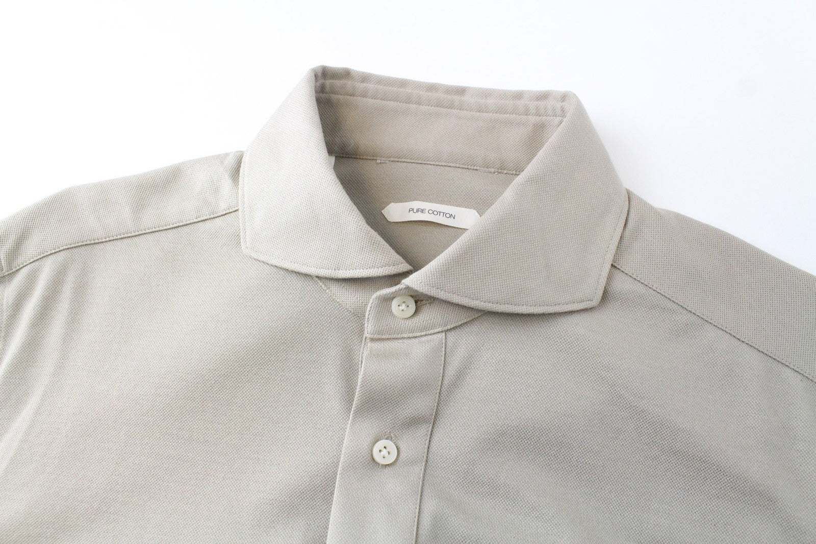 SUITSUPPLY Men's Cutaway Top 39/15.5-40/15.75 Beige Slim Fit Cotton Polo