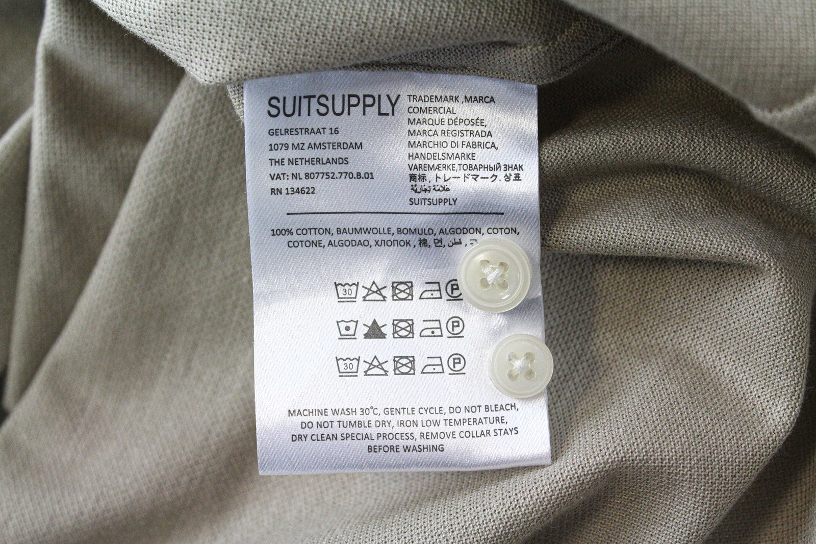 SUITSUPPLY Men's Cutaway Top 39/15.5-40/15.75 Beige Slim Fit Cotton Polo