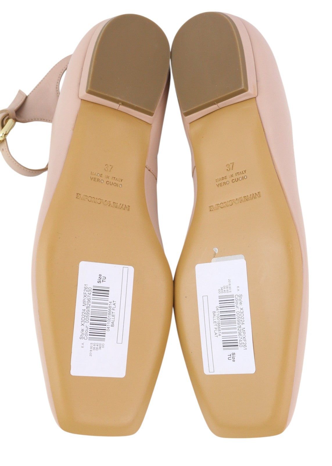 EMPORIO ARMANI X3D224 Women Flats EU37 Light Pink Square Toe Ballerina Casual