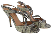EMPORIO ARMANI Women Heels EU37 Green Leather Snake Print Buckle Pumps Sandals