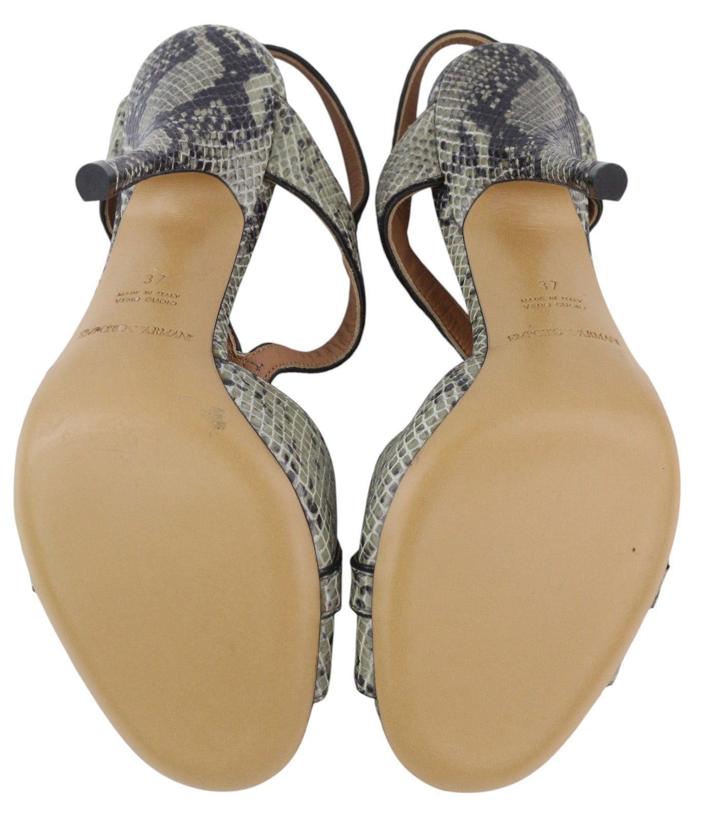EMPORIO ARMANI Women Heels EU37 Green Leather Snake Print Buckle Pumps Sandals