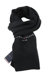 TOMMY HILFIGER Horizon Flat Knit Men Scarf OS Black Embroidered Logo Unisex