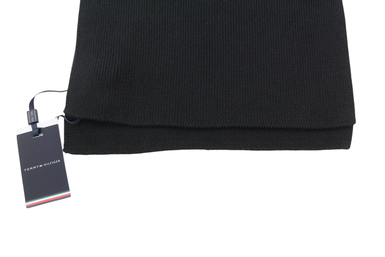 TOMMY HILFIGER Horizon Flat Knit Men Scarf OS Black Embroidered Logo Unisex