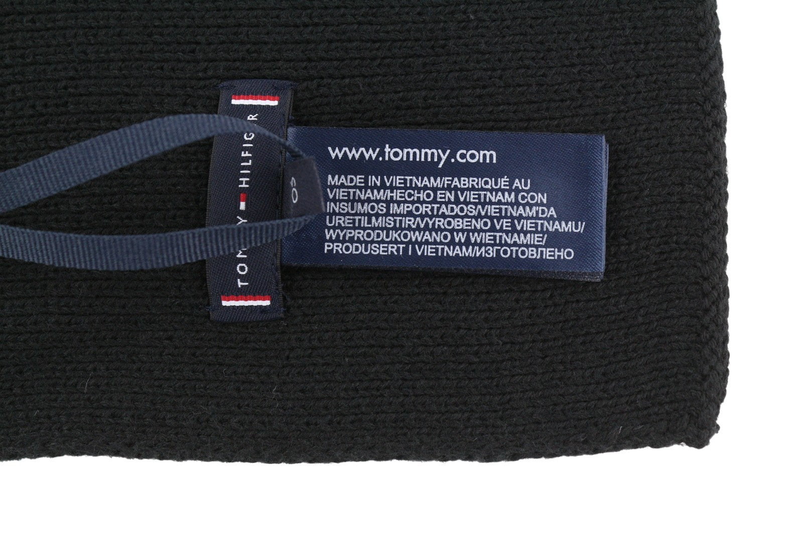 TOMMY HILFIGER Horizon Flat Knit Men Scarf OS Black Embroidered Logo Unisex