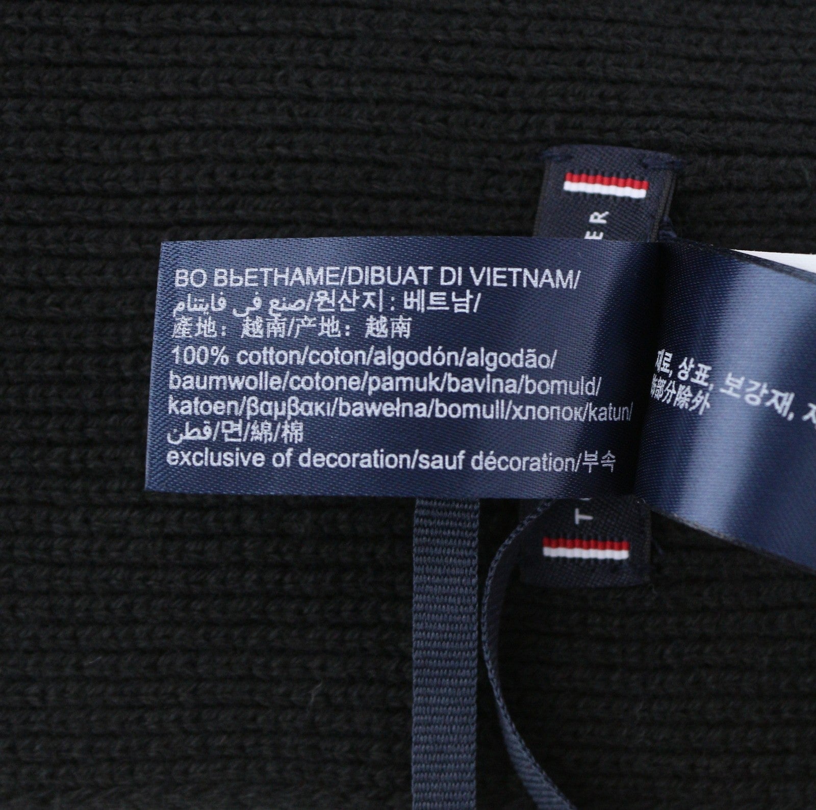 TOMMY HILFIGER Horizon Flat Knit Men Scarf OS Black Embroidered Logo Unisex