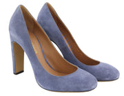 EMPORIO ARMANI X3E340 Women Heels EU37 Blue Suede Leather Square Toe Slip On