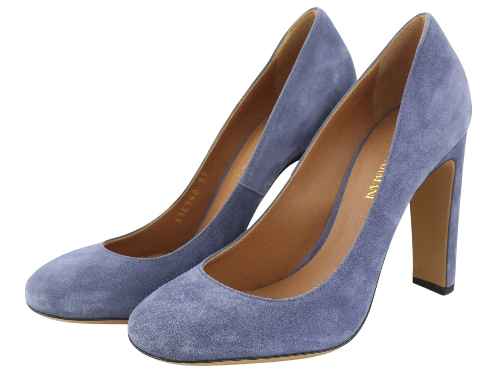 EMPORIO ARMANI X3E340 Women Heels EU37 Blue Suede Leather Square Toe Slip On