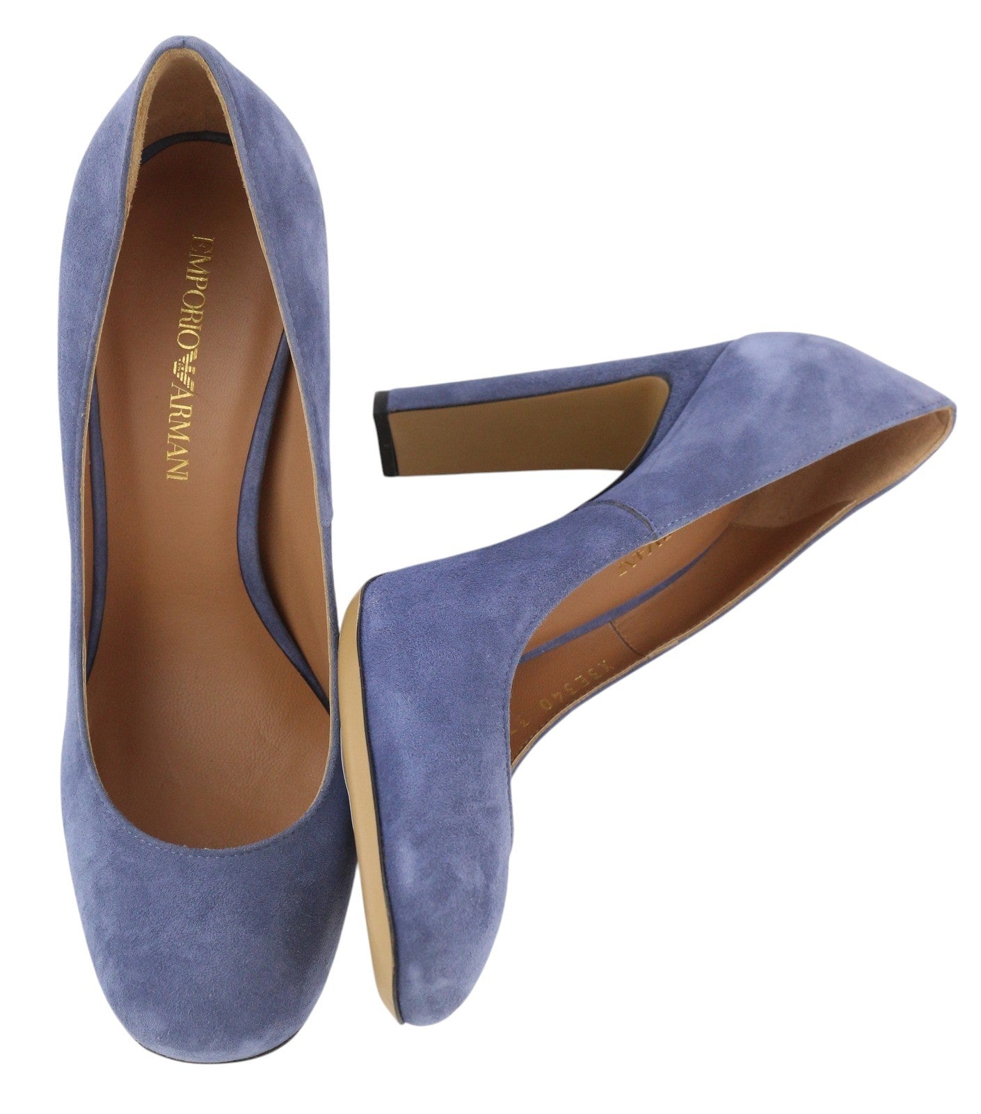 EMPORIO ARMANI X3E340 Women Heels EU37 Blue Suede Leather Square Toe Slip On