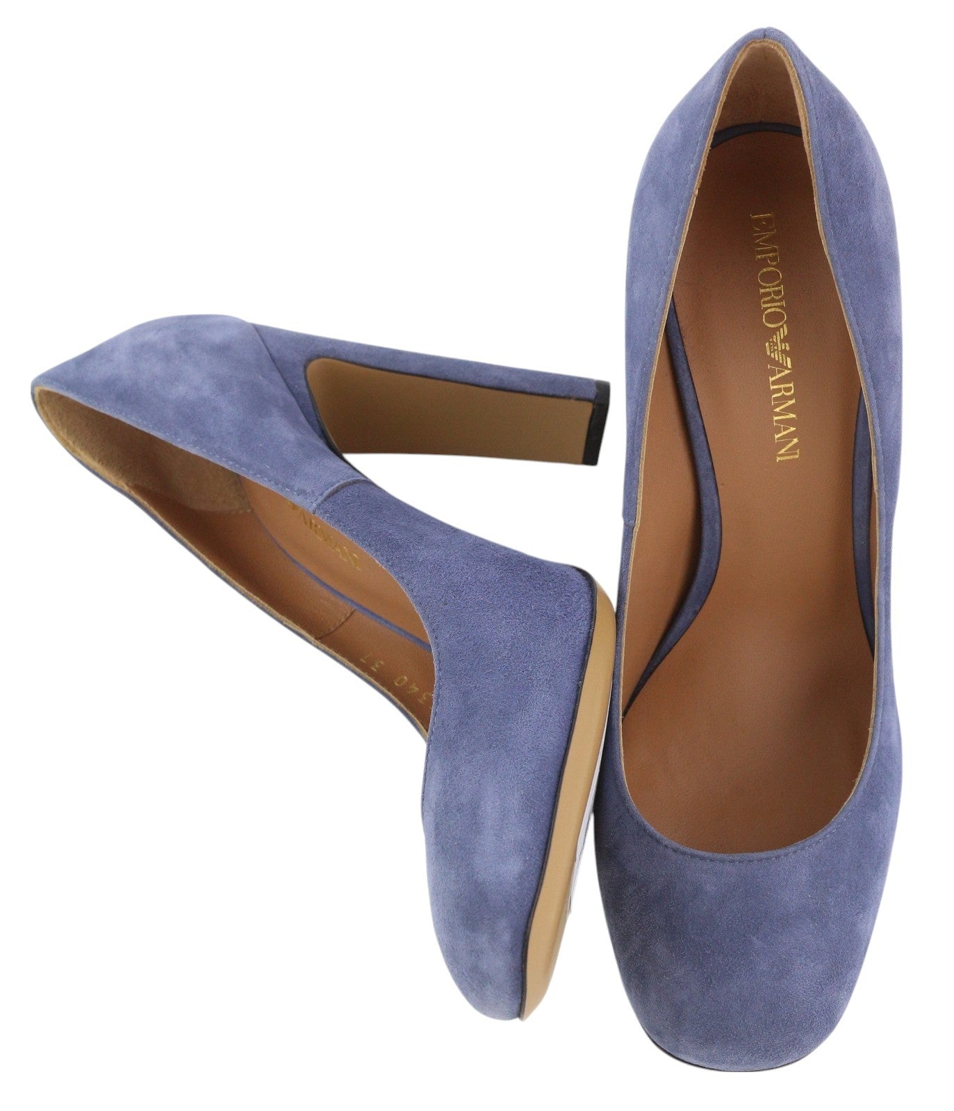 EMPORIO ARMANI X3E340 Women Heels EU37 Blue Suede Leather Square Toe Slip On