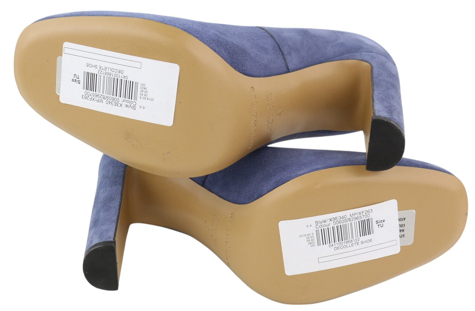 EMPORIO ARMANI X3E340 Women Heels EU37 Blue Suede Leather Square Toe Slip On