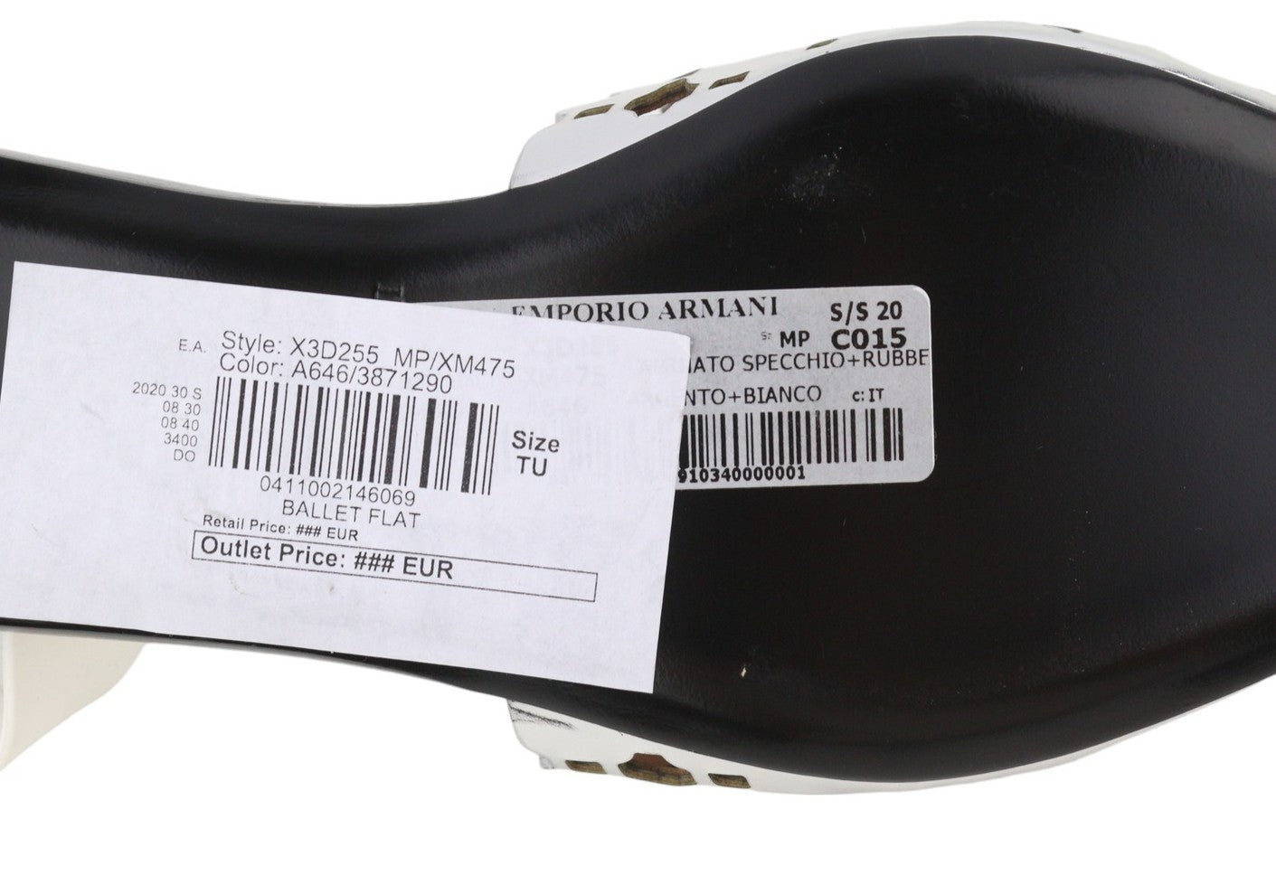 EMPORIO ARMANI X3D255 Women Flats EU37 Shiny Silver Slip On Pointed Toe Casual