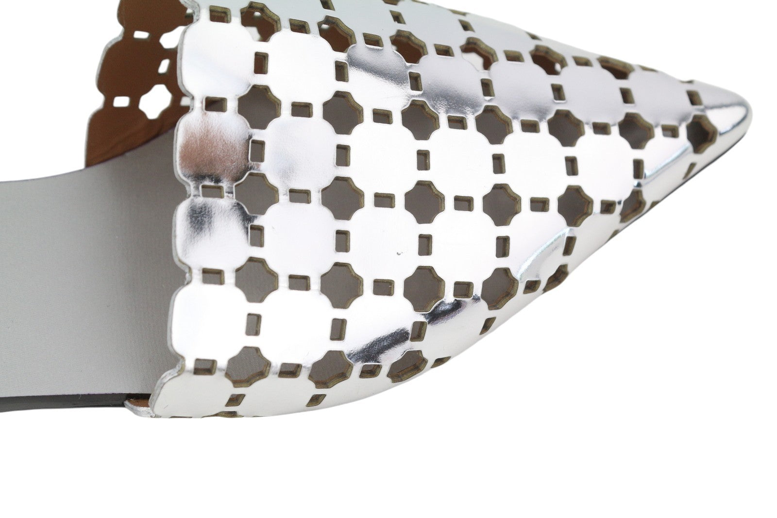 EMPORIO ARMANI X3D255 Women Flats EU37 Shiny Silver Slip On Pointed Toe Casual