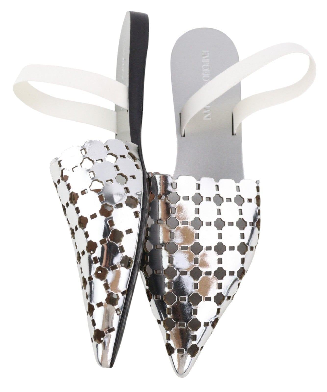 EMPORIO ARMANI X3D255 Women Flats EU37 Shiny Silver Slip On Pointed Toe Casual