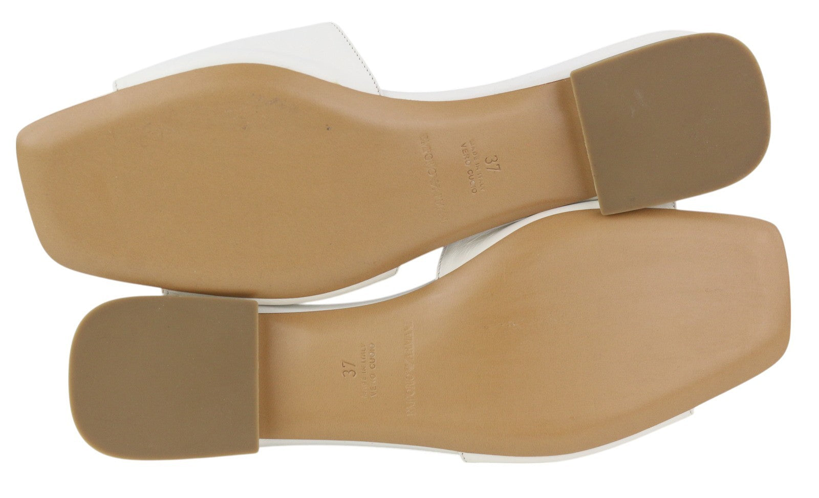 EMPORIO ARMANI Women Flats EU37 White Leather Shiny Crystal Open Toe Slip On