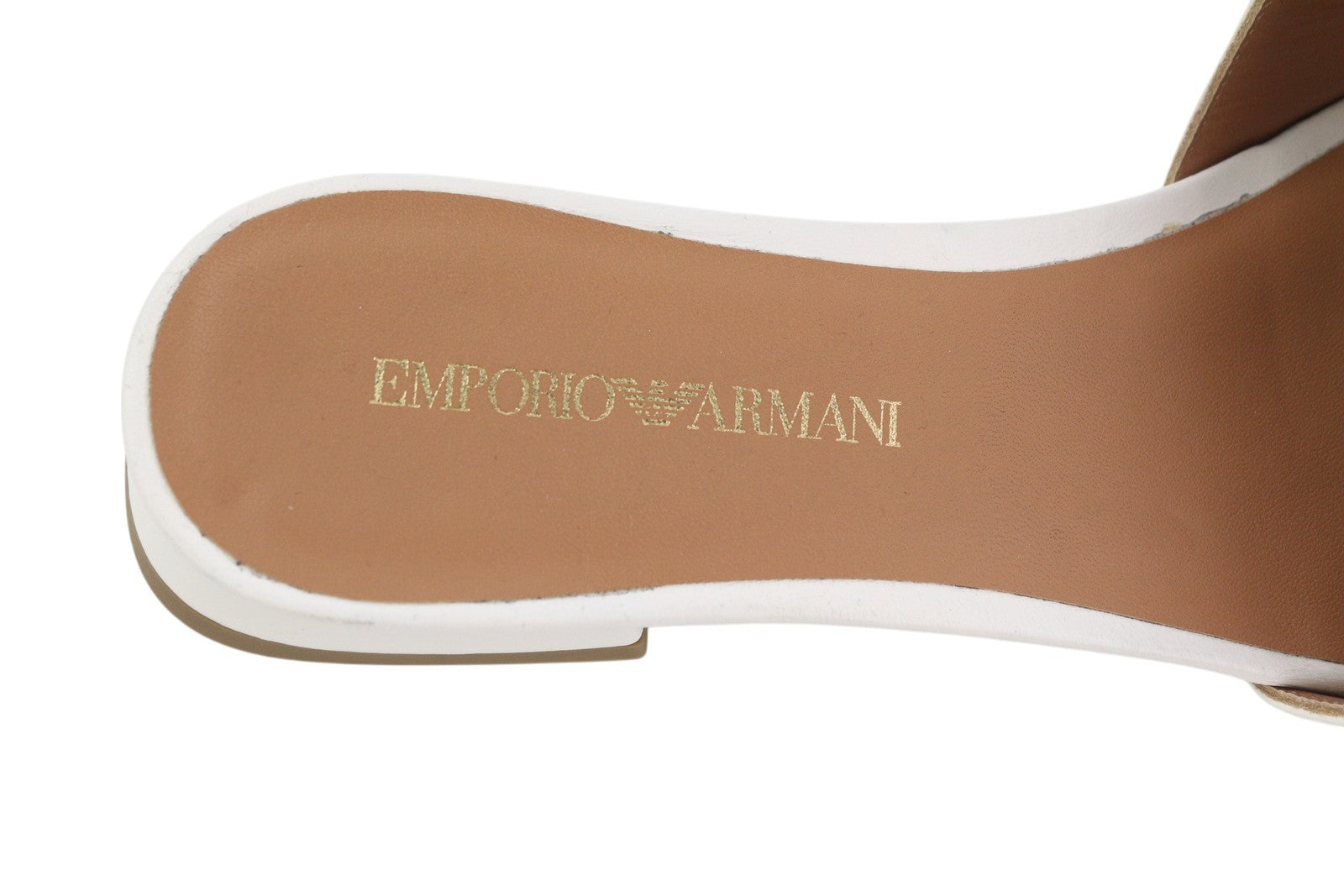EMPORIO ARMANI Women Flats EU37 White Leather Shiny Crystal Open Toe Slip On