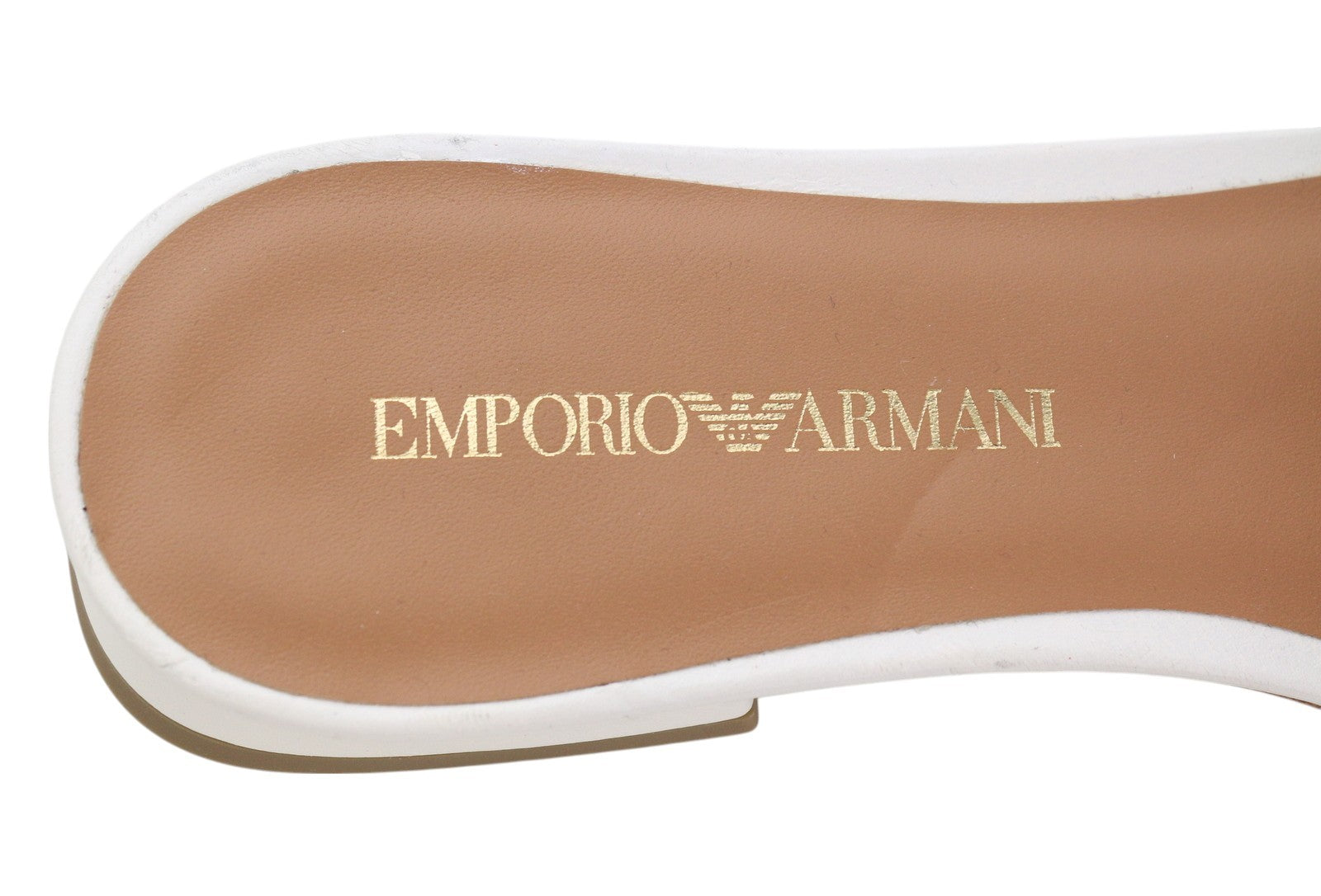 EMPORIO ARMANI Women Flats EU37 White Leather Shiny Crystal Open Toe Slip On