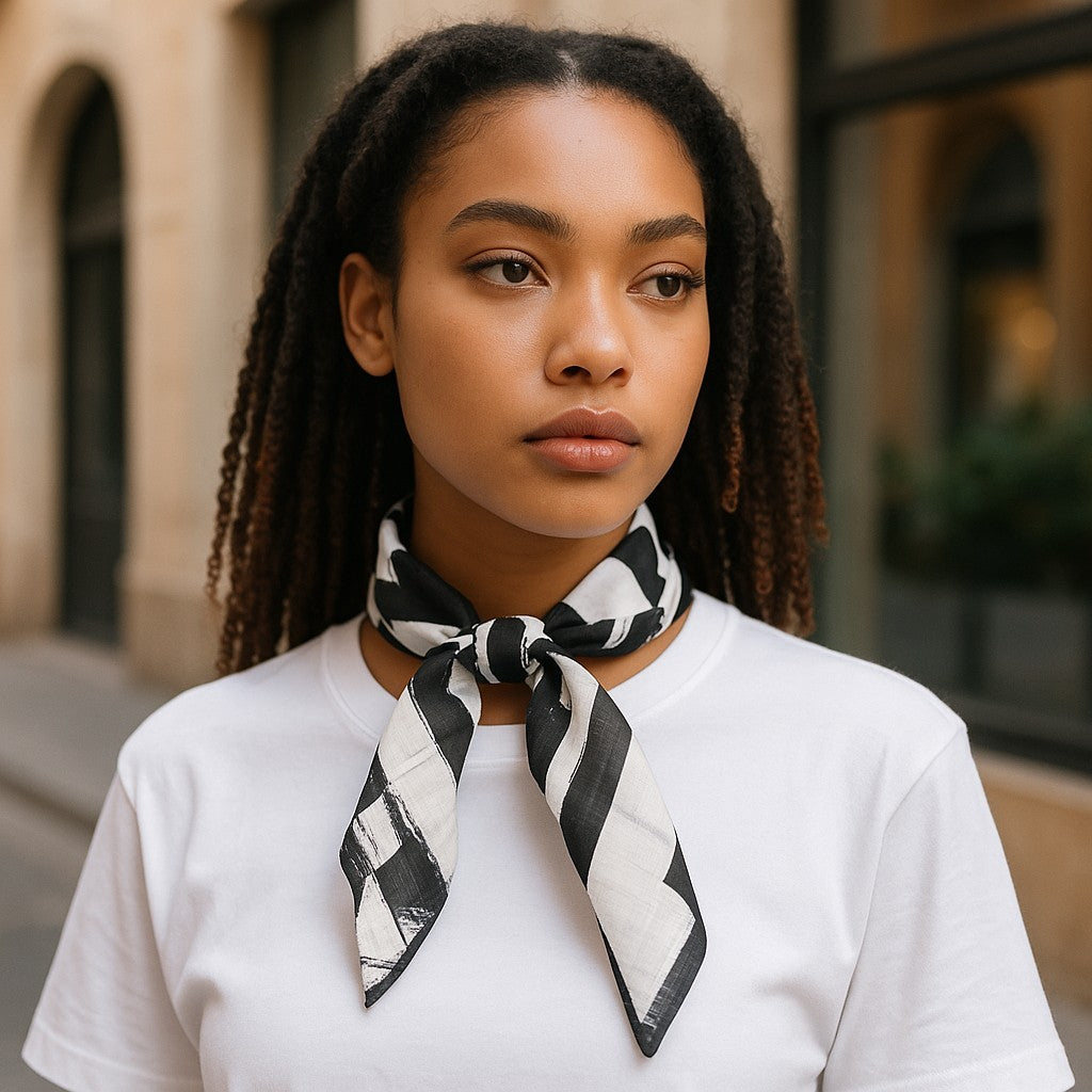 ANTONY MORATO Women Scarf OS Black White Cotton Pattern Wrap Casual Unisex