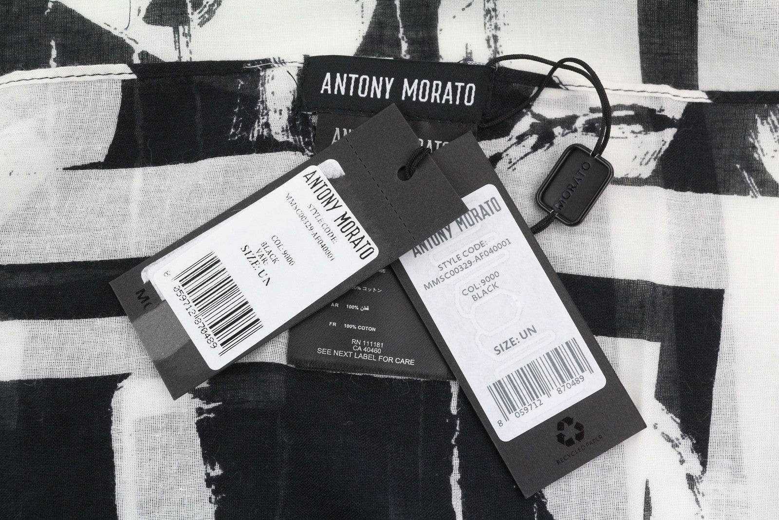 ANTONY MORATO Women Scarf OS Black White Cotton Pattern Wrap Casual Unisex