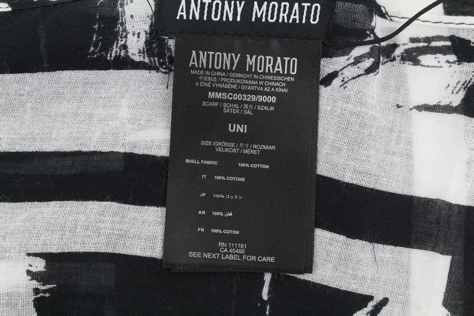 ANTONY MORATO Women Scarf OS Black White Cotton Pattern Wrap Casual Unisex