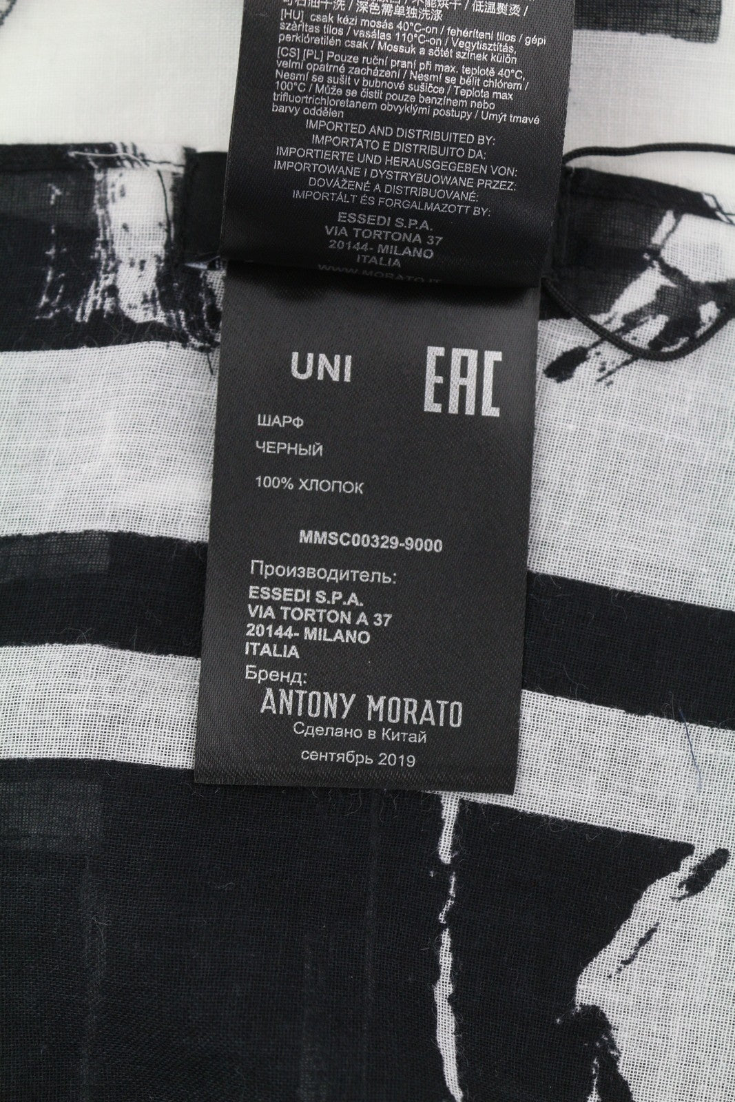 ANTONY MORATO Women Scarf OS Black White Cotton Pattern Wrap Casual Unisex