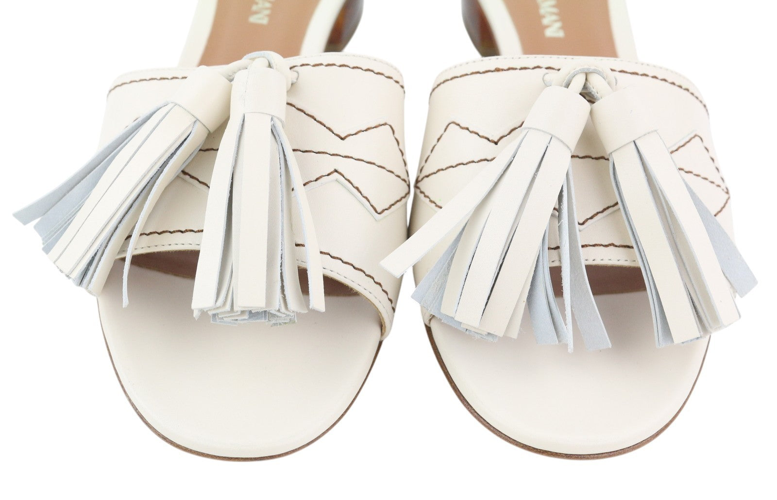 EMPORIO ARMANI X3P694 Women Flats EU37 White Leather Fringe Detail Slip On Heels