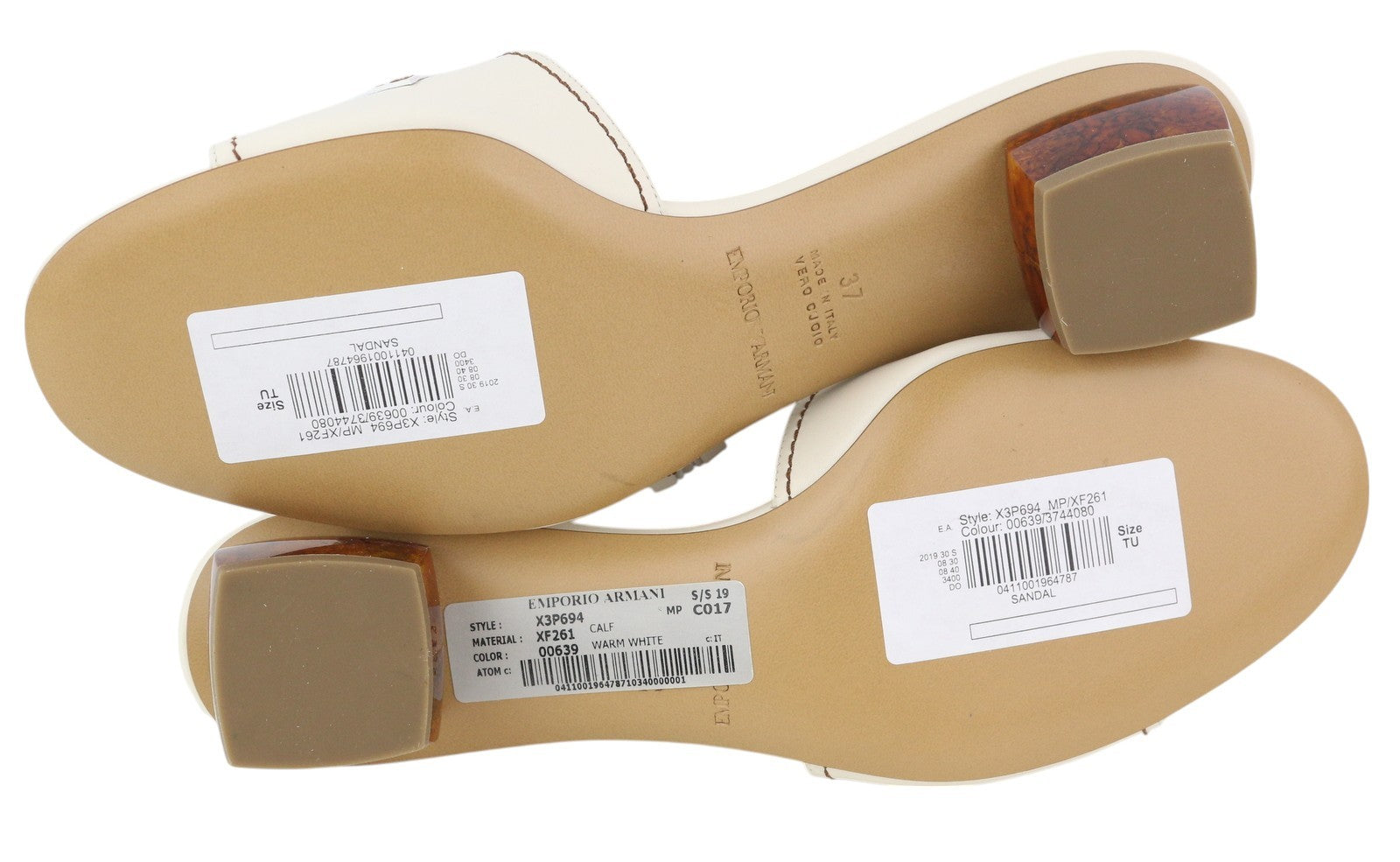 EMPORIO ARMANI X3P694 Women Flats EU37 White Leather Fringe Detail Slip On Heels