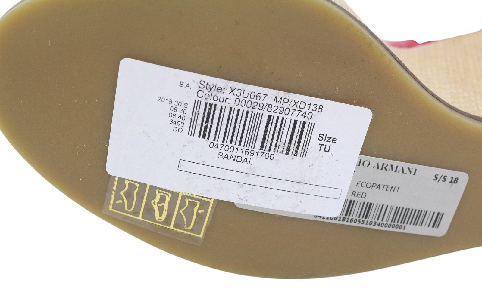 EMPORIO ARMANI X3U067 Women Sandals EU37 Red Patent Leather Wedge Heeled Casual