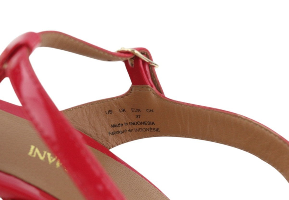 EMPORIO ARMANI X3U067 Women Sandals EU37 Red Patent Leather Wedge Heeled Casual