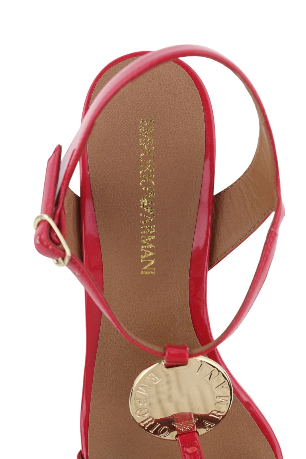 EMPORIO ARMANI X3U067 Women Sandals EU37 Red Patent Leather Wedge Heeled Casual