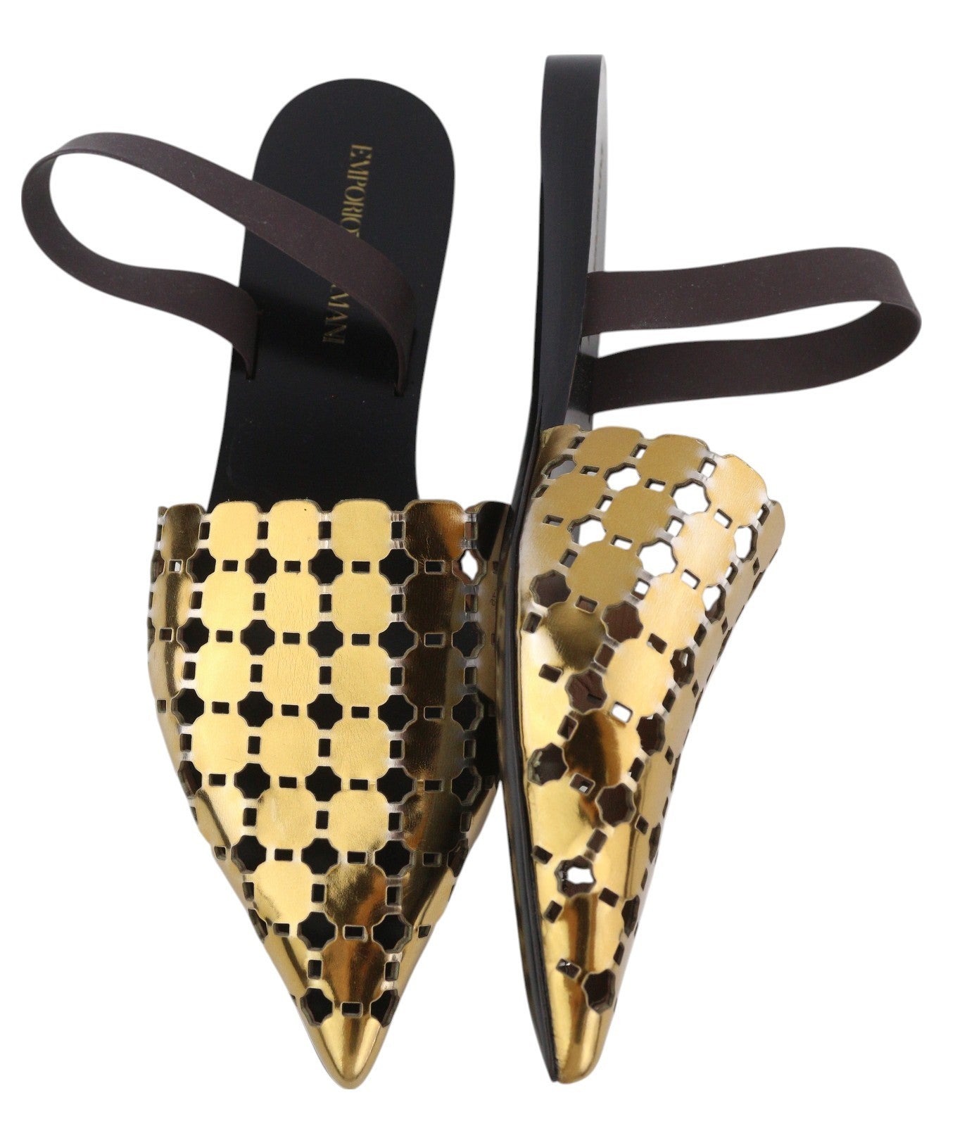 EMPORIO ARMANI X3D255 Women Flats EU37 Shiny Gold Slip On Pointed Toe Casual